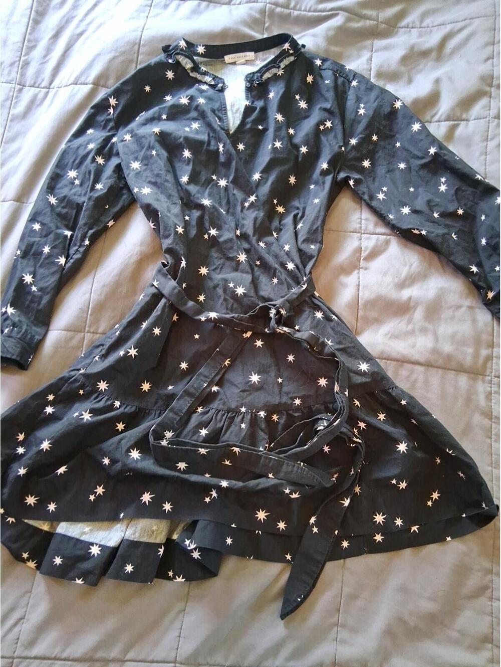 Free Assembly Womens Mini Dress Tiered Belted Stars Cotton Black Witchy Sz S A2
